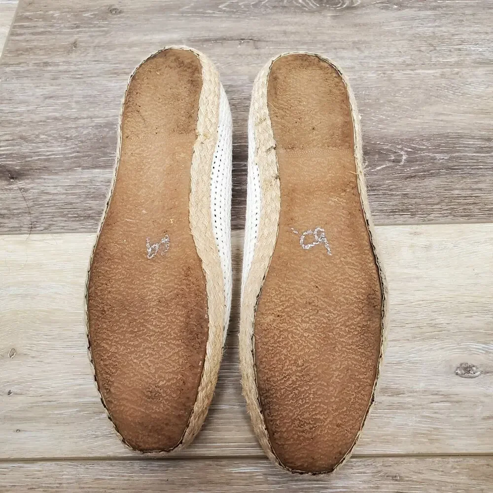 Vintage 90s Y2K Basketweave Espadrille Flats Cream White 8
